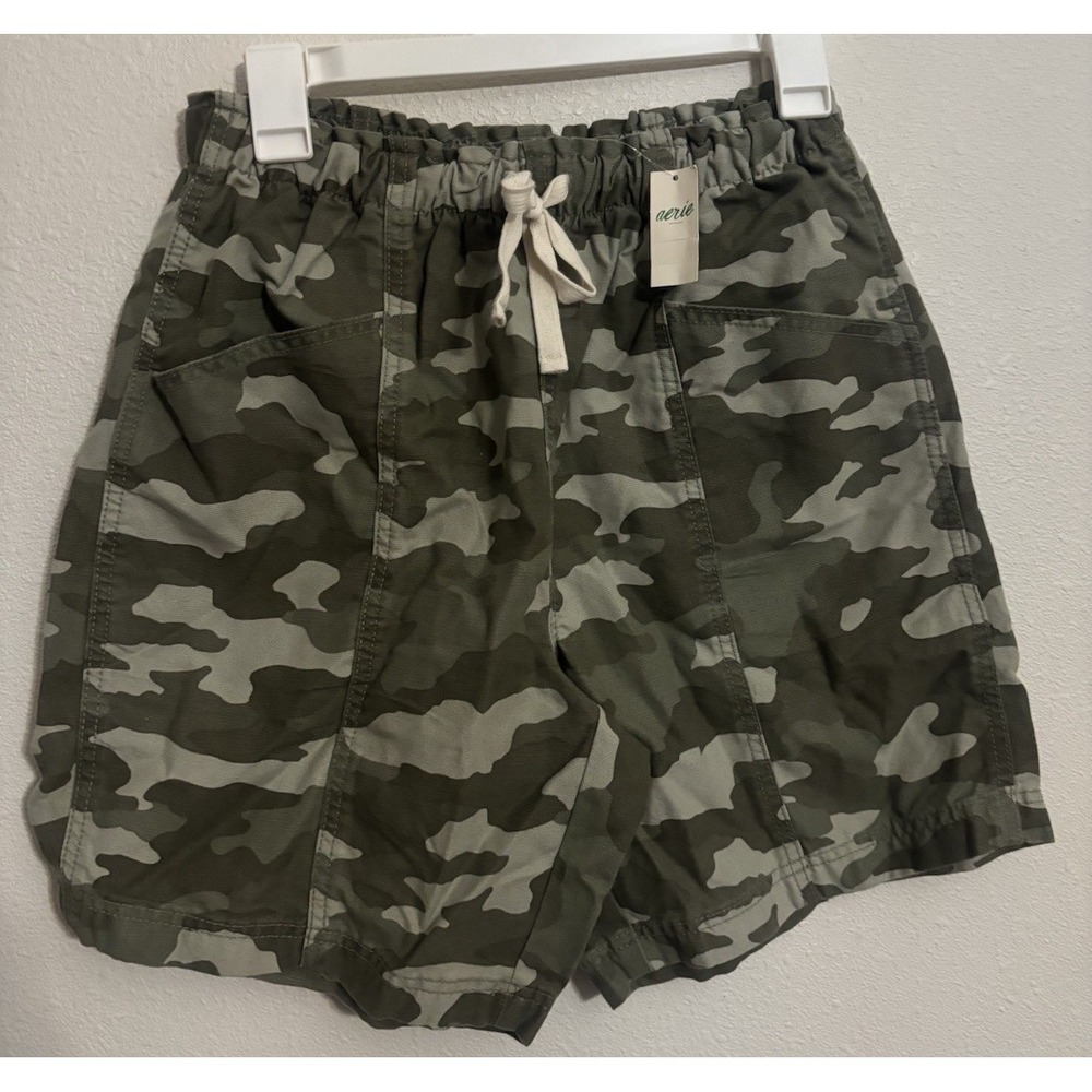 Aerie Camo Paperbag Waist Shorts Green Camouflage Drawstring High Rise Small NWT